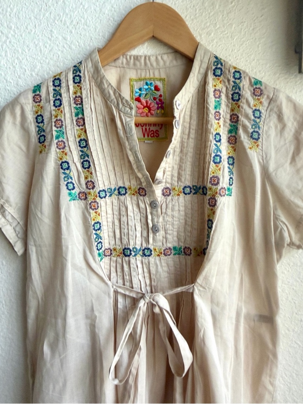 Johnny Was Embroidered Tie-Front Ivory Top - Picture 4 of 5